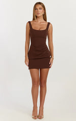 Stormi Mini Dress - Balconette Shaping Fitted Dress in Chocolate