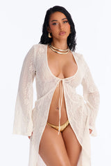 Milly Lace Long Sleeve Swim Cover Up Dress - White