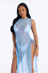 Sheer Thing Mesh Swim Cover Up Dress - Light Blue