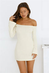 Falling Light Ribbed Long Sleeve Mini Dress Yellow
