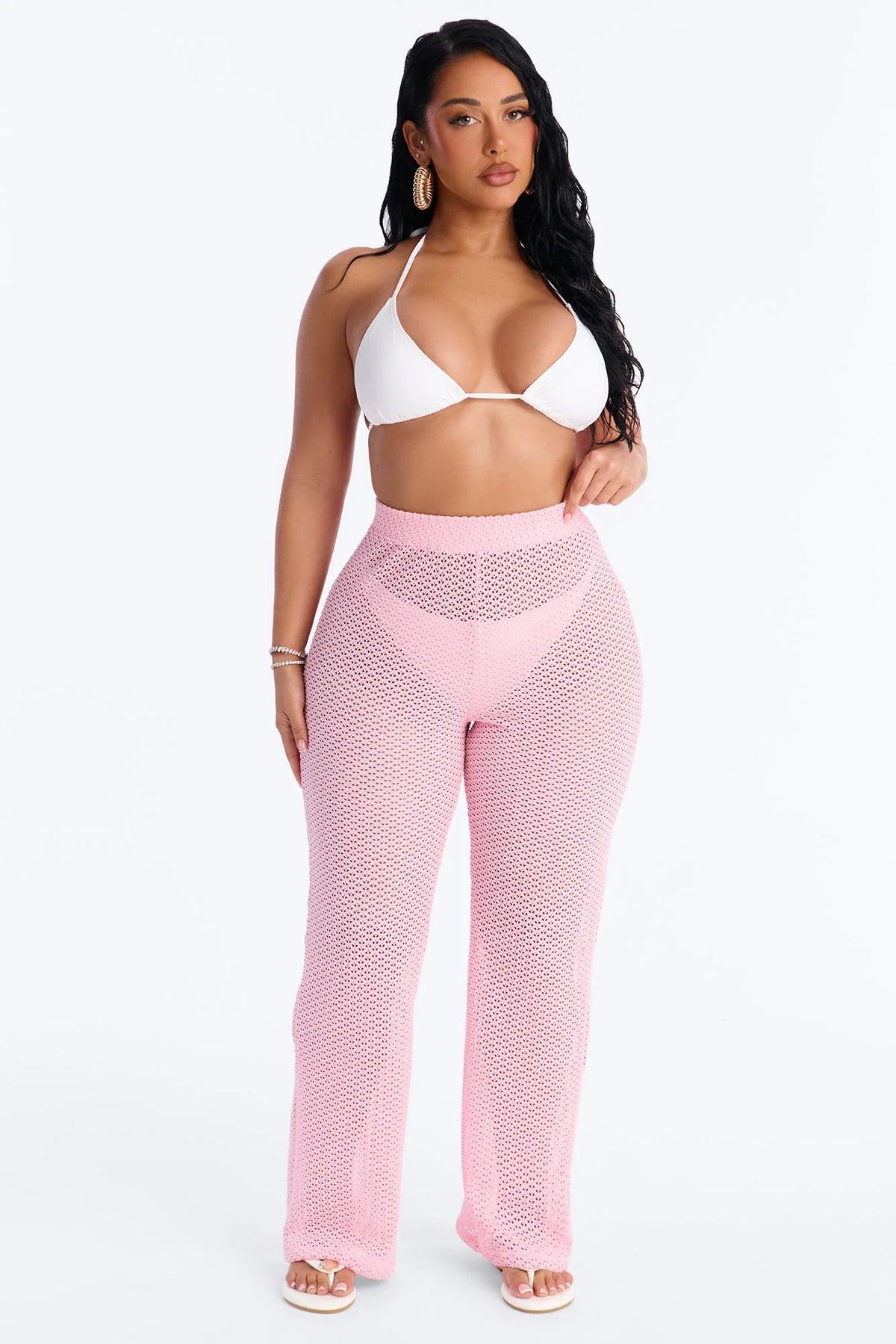 Warm Breeze Fishnet Swim Cover Up Pants - Pink