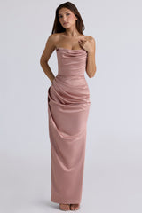 blush satin strapless gown