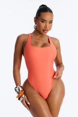 Donna Sleeveless Scoop Neck 1 Piece Swimsuit - Coral