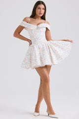 white posy print corset mini dress
