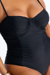 Sunsets In Aruba Underwire Ruched 1 Piece Swimsuit - Black