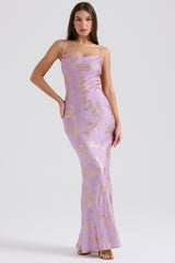 orchid jacquard satin gown