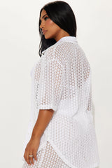 Abby Button Up Swim Cover Up Top - White