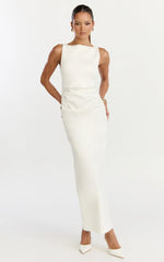 Liora Midi Dress - Boat Neck Side Twist Strap Midi Dress in Ivory