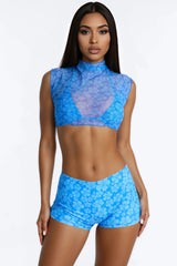 Kristy Floral 3 Piece Bikini Set - Blue/combo