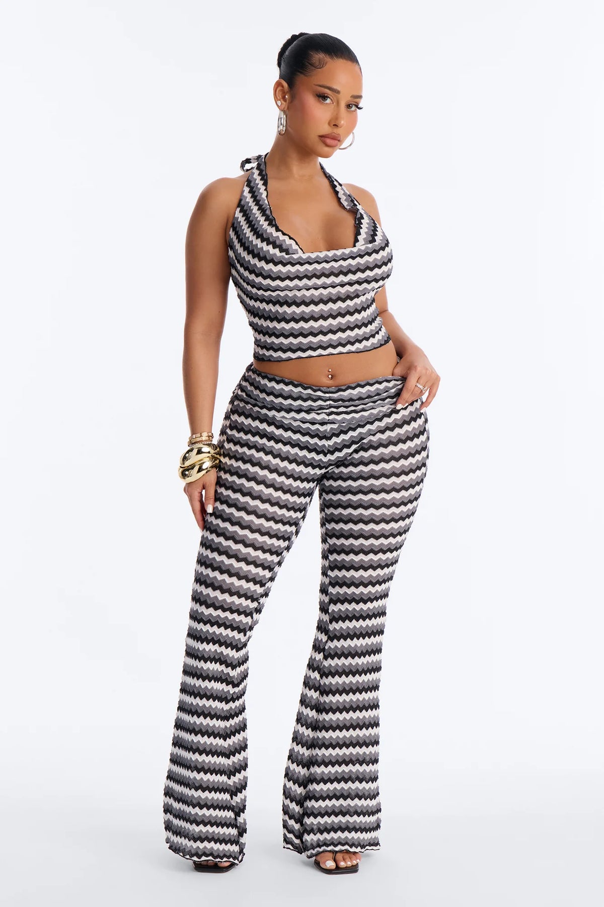 Retro Wave Crochet Rhinestone 4 Piece Bikini Pants Set - Black/combo