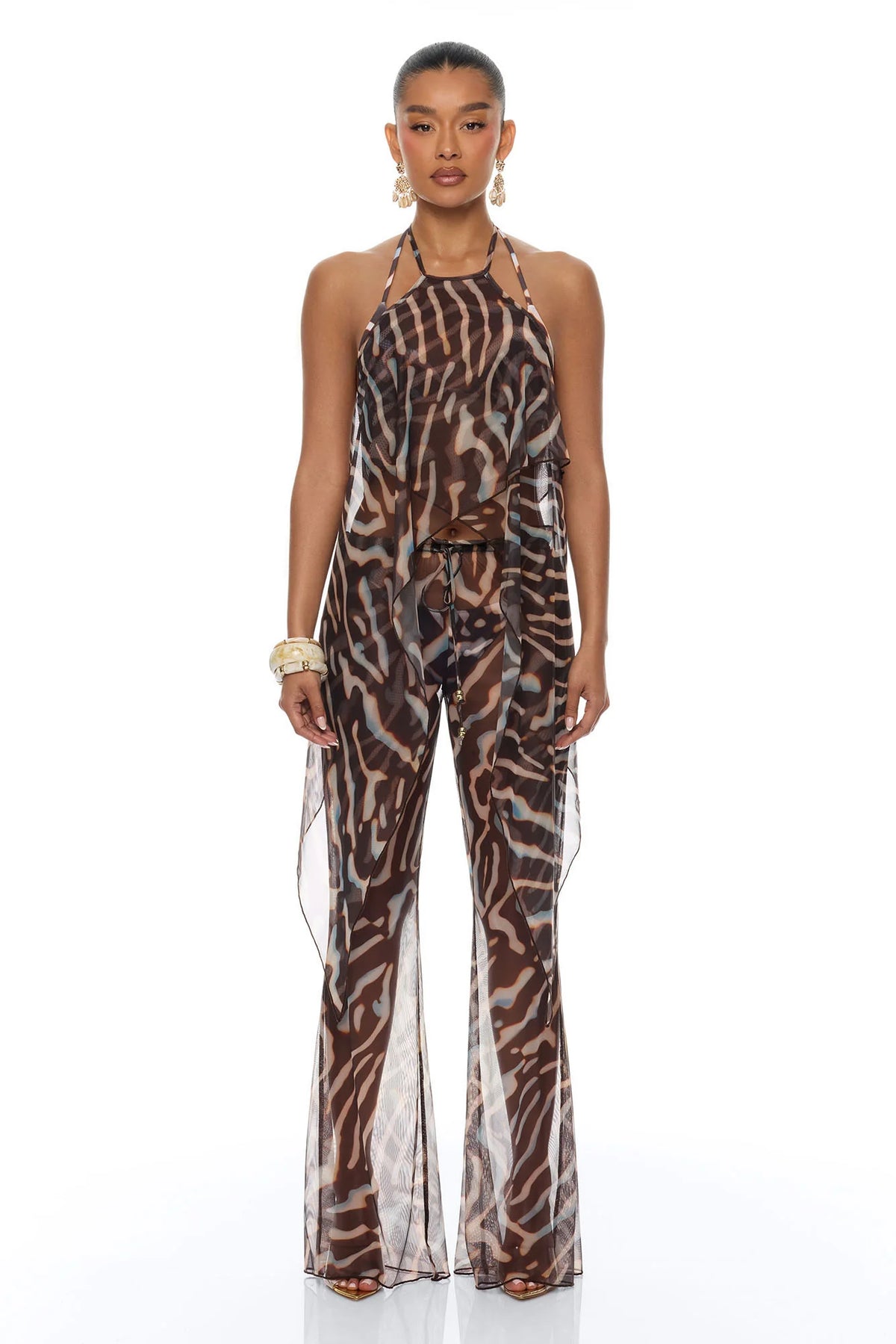 Golden Getaway Mesh Swim Cover Up - Brown/combo