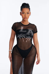 LA Nights Fishnet Cover Up Dress - Black