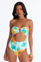 Island Shore Hardware Strapless Scoop Neck Boyshort 3 Piece Bikini Top Set - Green/combo