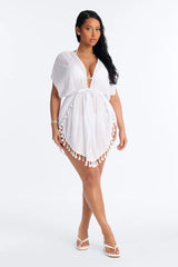 Warm Days Cover Up Tassel Mini Dress - White