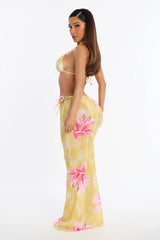 Angelica Shimmer Flower O-Rings 3 Piece Bikini & Skirt Set - Yellow/combo