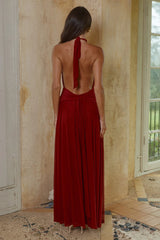 VANESSA HIGH NECK MAXI DRESS - CHERRY