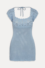 Eloise Crochet Mini Dress - Blue Jay