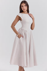 french dove moire satin backless midi dress