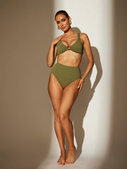 Binos Ring Detail Bikini Top in Khaki Zebra
