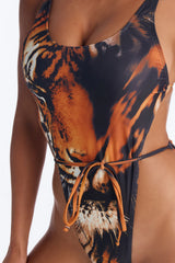 Under The Palm Trees Animal High Leg 1 Piece Swimsuit - Black/Orange
