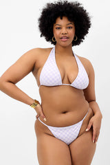 Harmony Checkered Thong Bikini Bottom - Purple Check