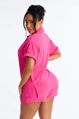 Cristal Textured Swim Cover Up Short Set - Fuchsia