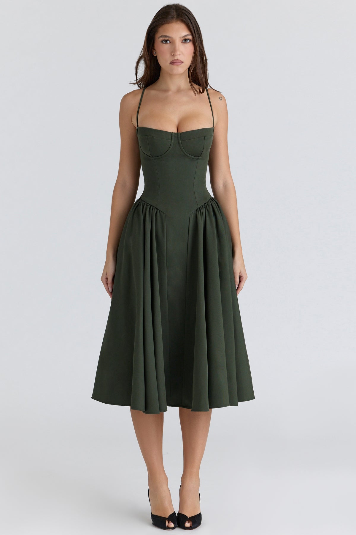 emerald green corset midi dress