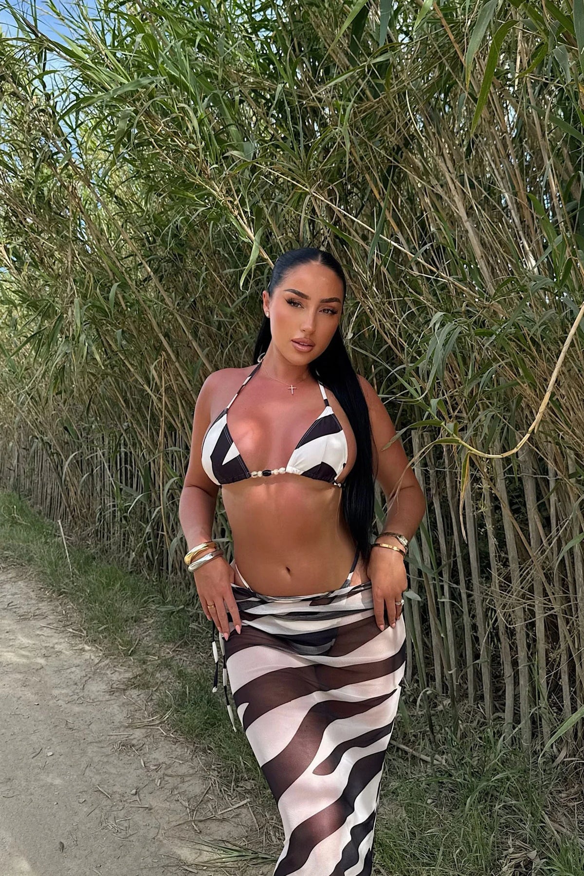 Sophia Zebra 3 Piece Bikini Skirt Set - Ivory/combo