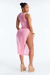 Live In The Moment Mesh Cover Up High Slit Dress - Pink
