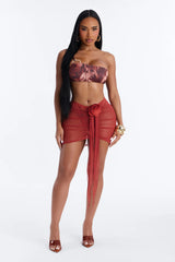 That Girl Always Mesh Flower Cover Up Draped Mini Skirt - Rust