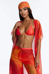 Katerina 5 Piece Ombre Bikini Kimono & Pant Set With Headscarf - Multi Color