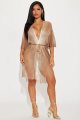 Touch Of Sun Fringe Cover Up Kimono - Gold