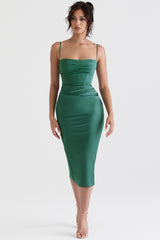 forest draped corset midi dress