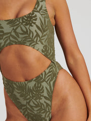 Haze Cutout Swimsuit in Khaki Palm