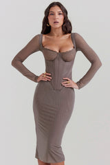 mocha corset midi dress