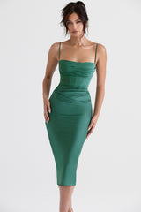 forest draped corset midi dress