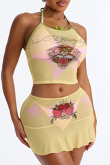 Ed Hardy Tiger Stars Cover Up Tank & Skirt Set - Yellow/combo