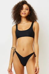 Connor Ribbed Scoop Bikini Top - Black