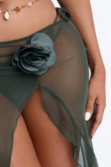 Summer Sunsets Rosette Mesh Cover Up Skirt - Olive