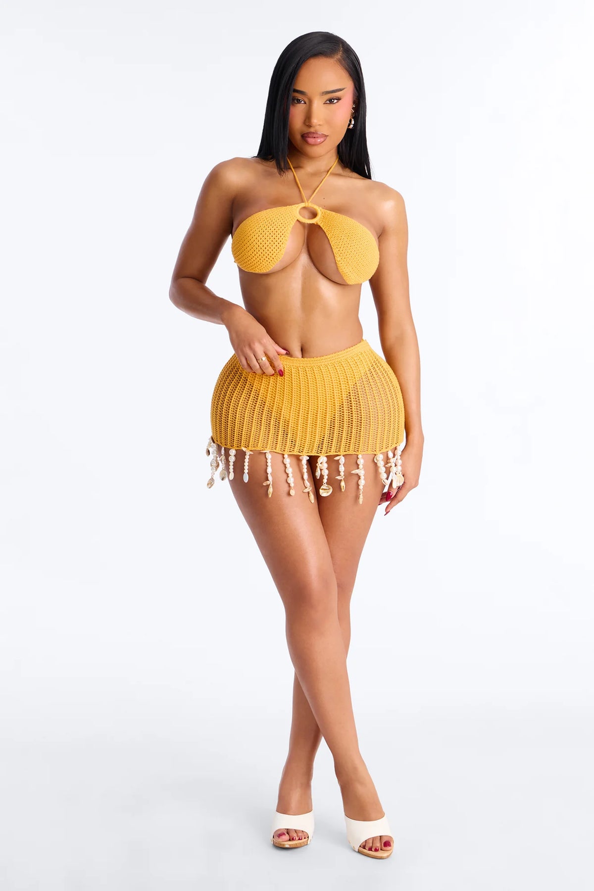 Sandcastles & Sea Crochet 3 Piece Bikini Skirt Set - Orange