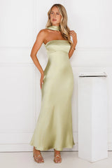 Precious Pearl Satin Maxi Dress Lime