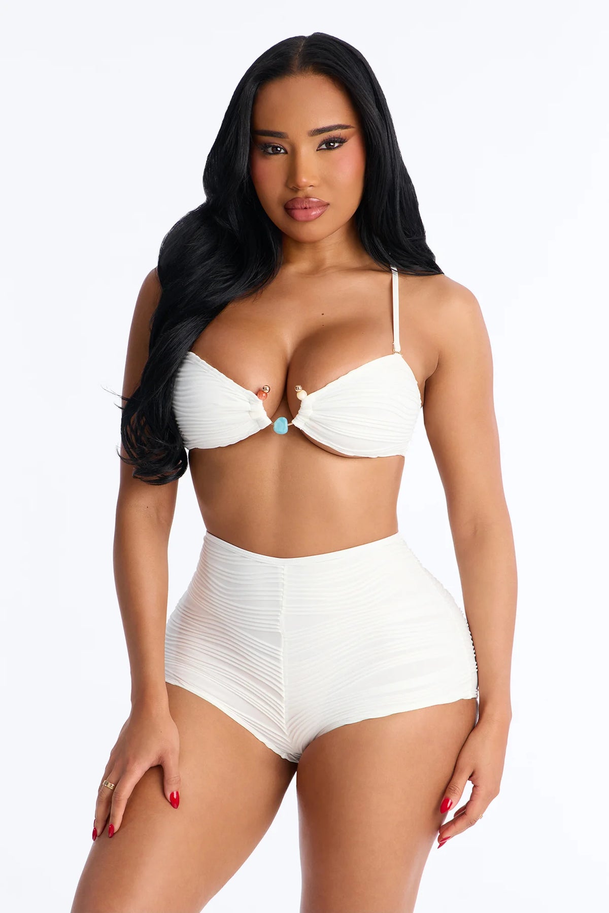 Craving Some Sun Textured 2 Piece Bikini Set - White