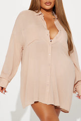 Breezy Nights Linen Pocket Cover Up Shirt - Tan