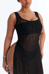 Live In The Moment Mesh Cover Up High Slit Dress - Black