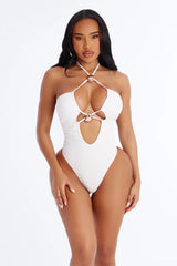 Nyssa 1 Piece Textured Triangle Swimsuit - White