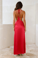 Until The Sun Rises Satin Maxi Dress Red