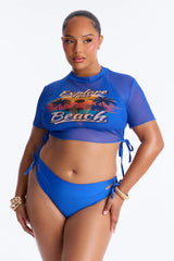 Malibu Blue 2 Piece Graphic T-Shirt Bikini Set - Blue