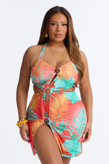 Sunset Sips Swim Cover Up Dress With Attached Bikini Bottom - Multi Color