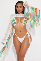 Andrina Fringe Crochet 3 Piece Sunsuit - White/combo