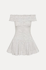 Mae Off Shoulder Mini Dress - White Polka Dot